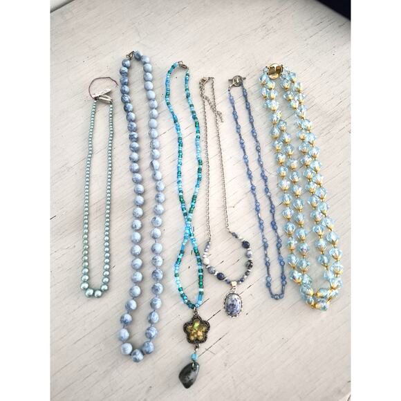 Blue Beaded Necklace Lot - Picture 1 of 8